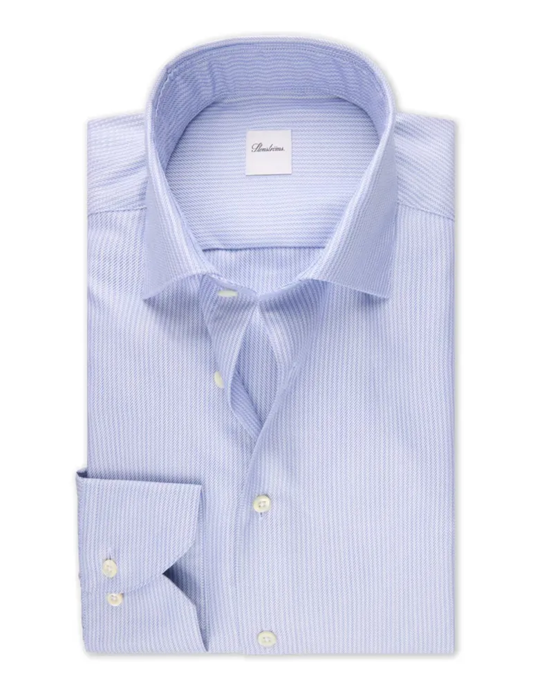 Stenströms Superior Twill-Hemd mit Schattenstreifen und New Kent-Kragen, Regular in Hellblau
