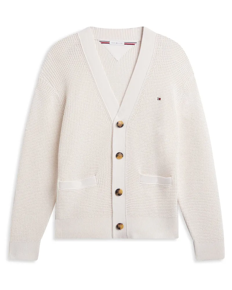 Tommy Hilfiger Strukturierter Cardigan aus einem Baumwollstrick in Offwhite