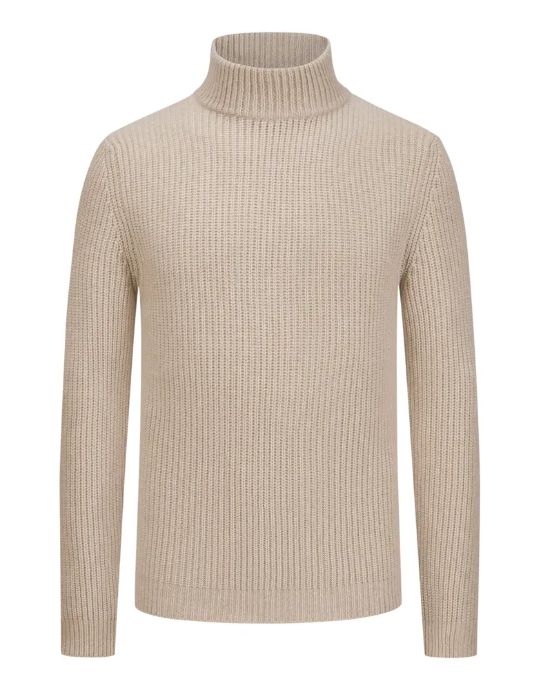 Daniele Fiesoli Softer Merino-Pullover in Rippstrick mit Turtleneck in Beige