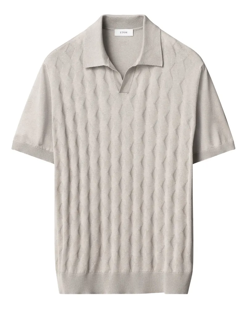 Eton Leichtes Feinstrick-Poloshirt mit Seide und Rautenstruktur in Beige