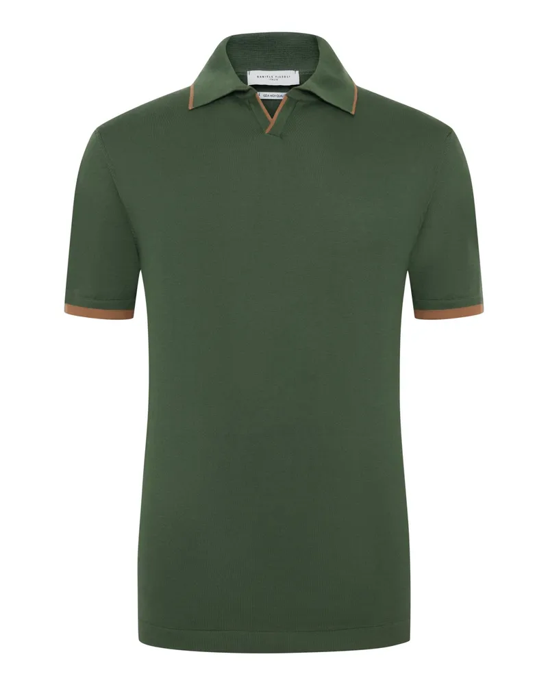 Daniele Fiesoli Softes Poloshirt aus edler Giza-Baumwolle mit Variokragen in Oliv