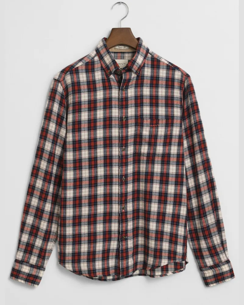 Gant Softes Flanellhemd mit Karomuster, Regular Fit in Bordeaux