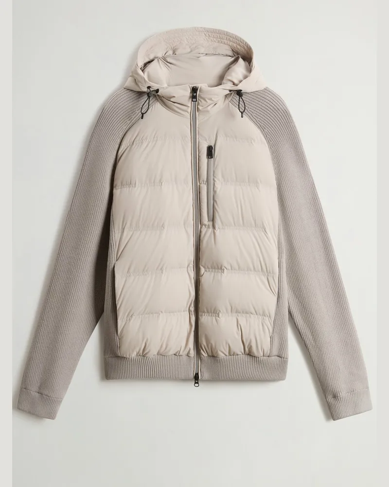 Woolrich Daunengefütterte Hybridjacke aus Stretchnylon mit Kapuze in Beige