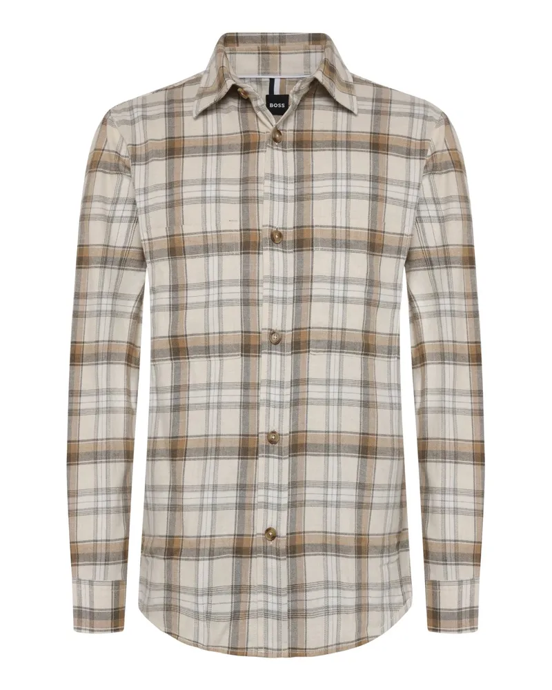 HUGO BOSS Flanell-Overshirt mit Karomuster in Beige