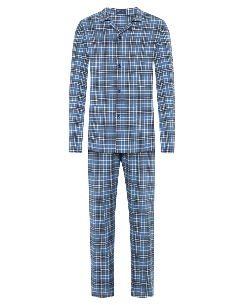 Novila Langer Pyjama aus Baumwolle mit Karomuster in Hellblau