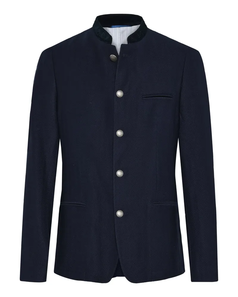 Lodenfrey Trachten-Janker Schliersee aus Schurwolle mit Fischgrät-Webmuster in Marine