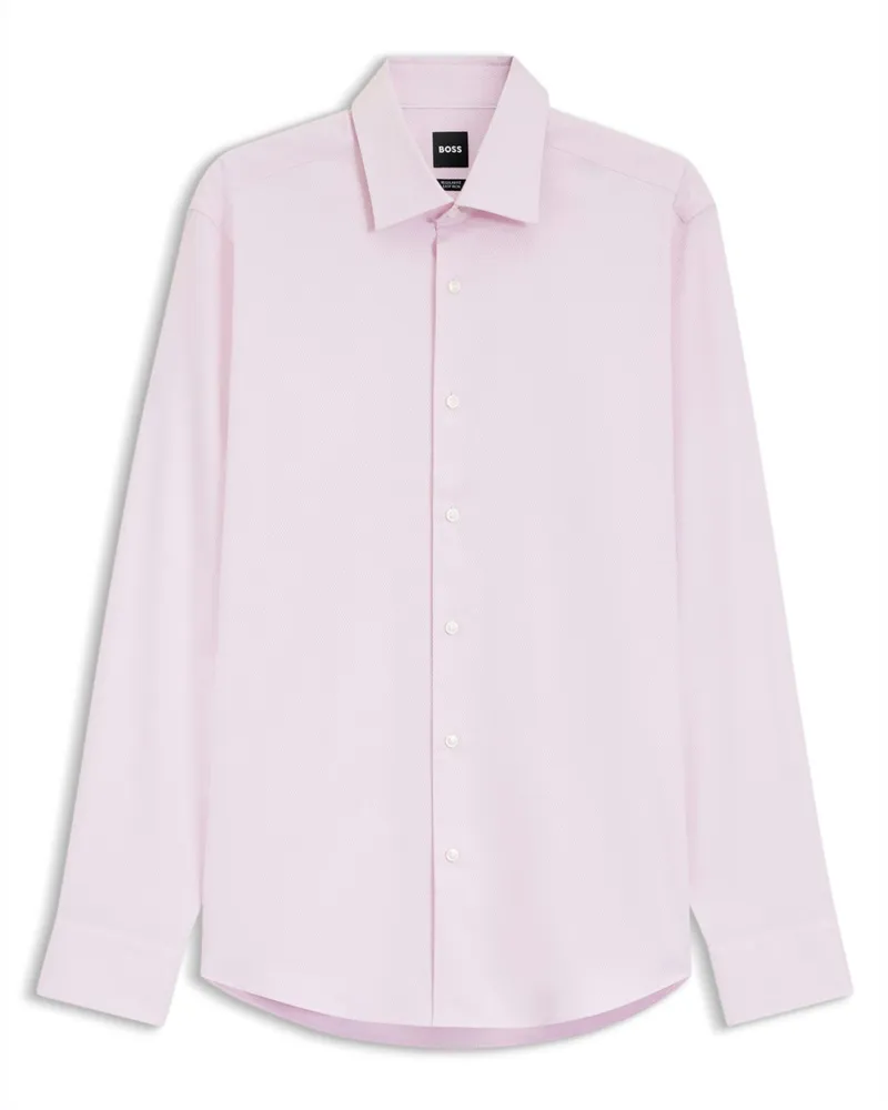 HUGO BOSS Unifarbenes Baumwollhemd mit Pinpoint-Struktur, Regular Fit in Rosenrot