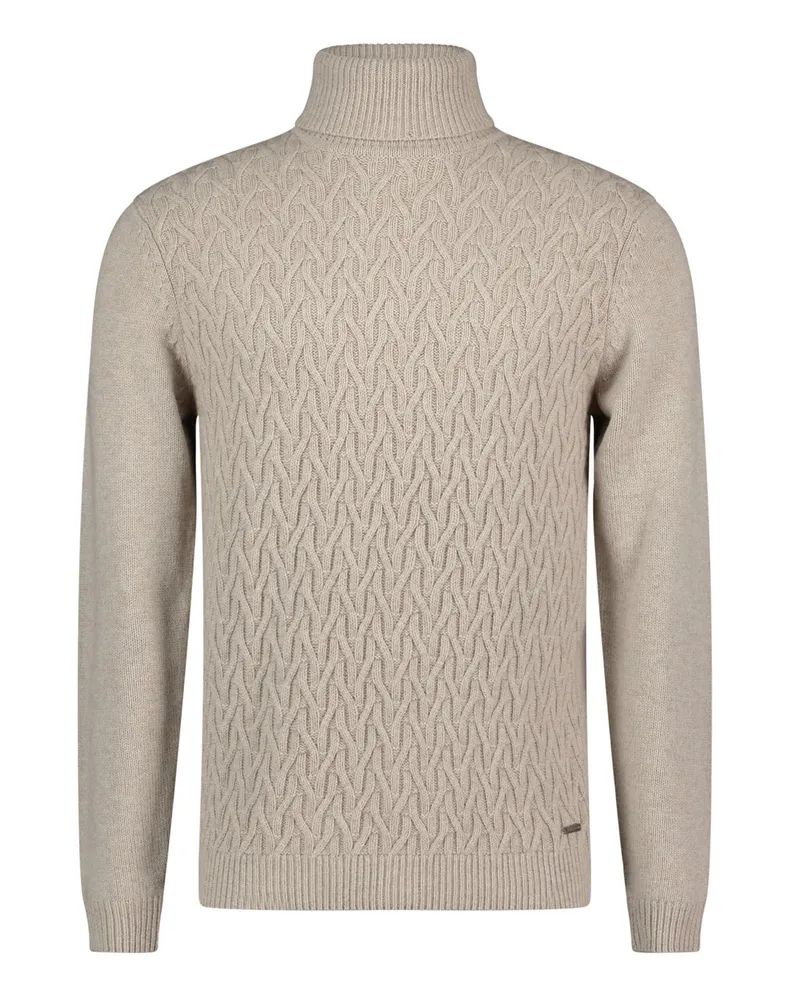 Roy Robson Rollkragenpullover mit Zopfstrickmuster und Modalanteil in Beige