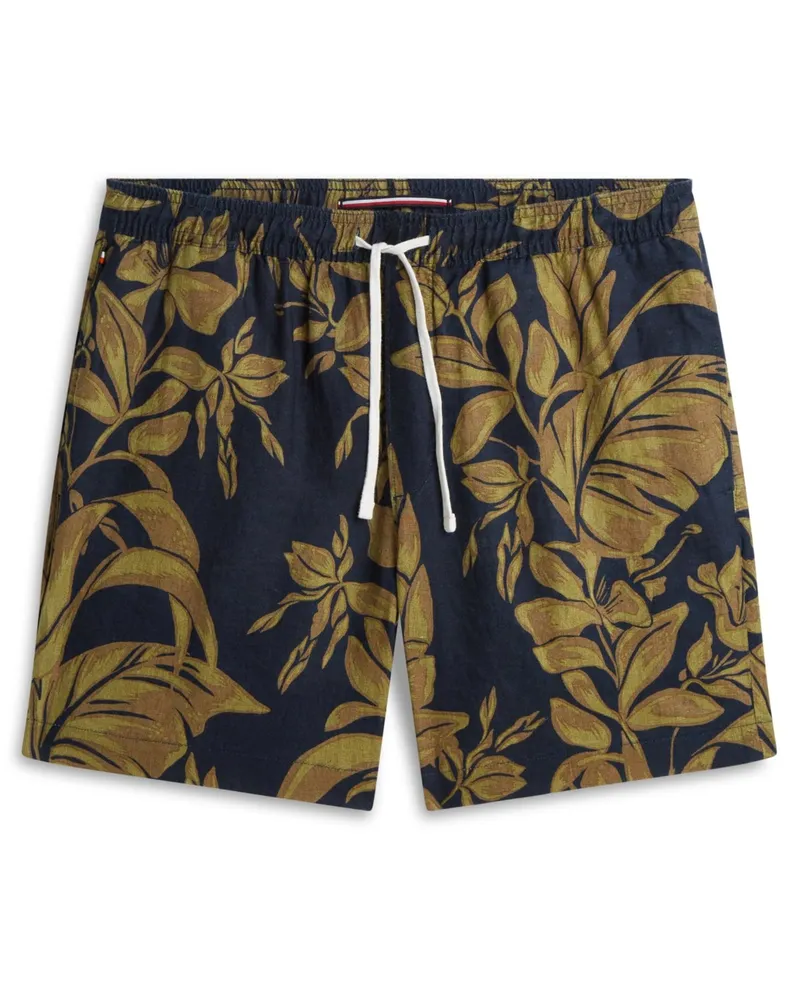 Tommy Hilfiger Chino-Shorts Dover aus Leinen mit floralem Print in Oliv