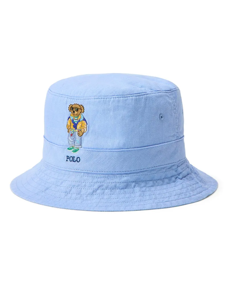 Ralph Lauren Bucket-Hat aus Leinen mit Polo-Bear-Stickerei in Hellblau