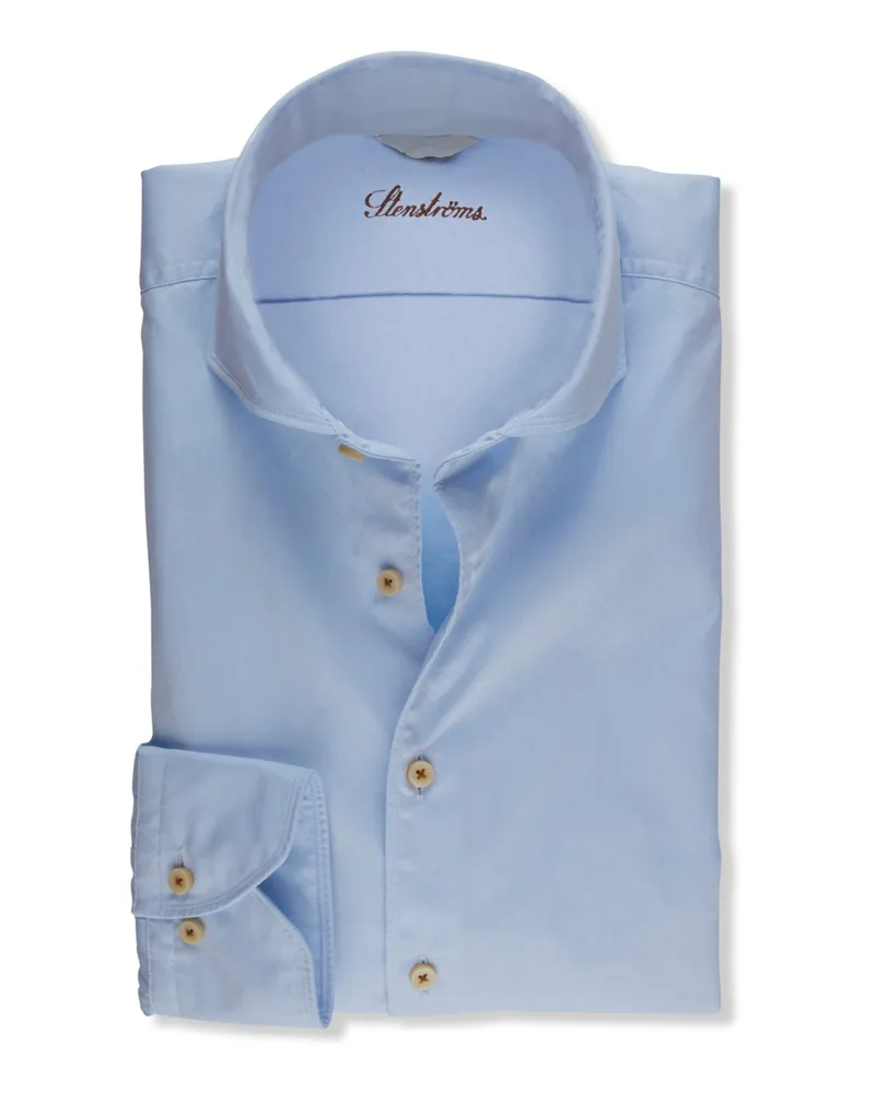 Stenströms Unifarbenes Hemd mit Haifischkragen, Slimline in Hellblau
