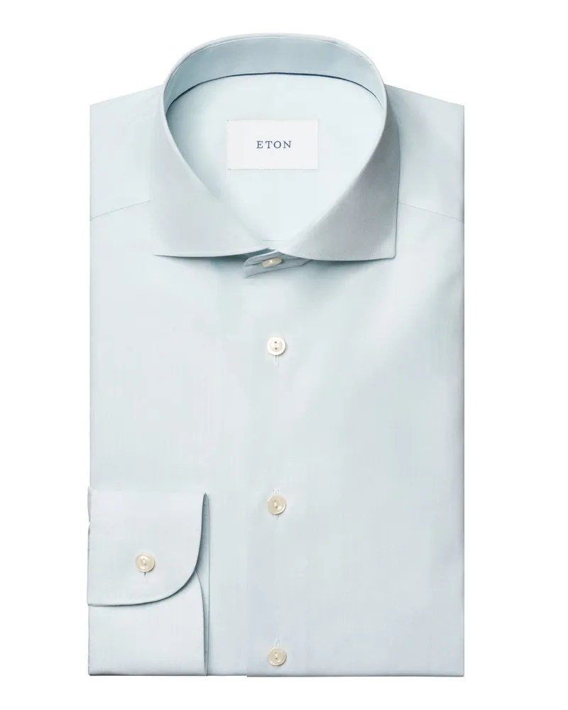 Eton Strukturiertes Baumwollhemd in End-on-End-Webart, Slim Fit in Hellgrün