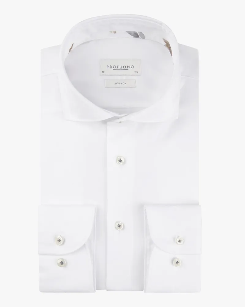 Profuomo Bügelfreies Baumwollhemd mit Haifischkragen, Slim Fit in Weiß