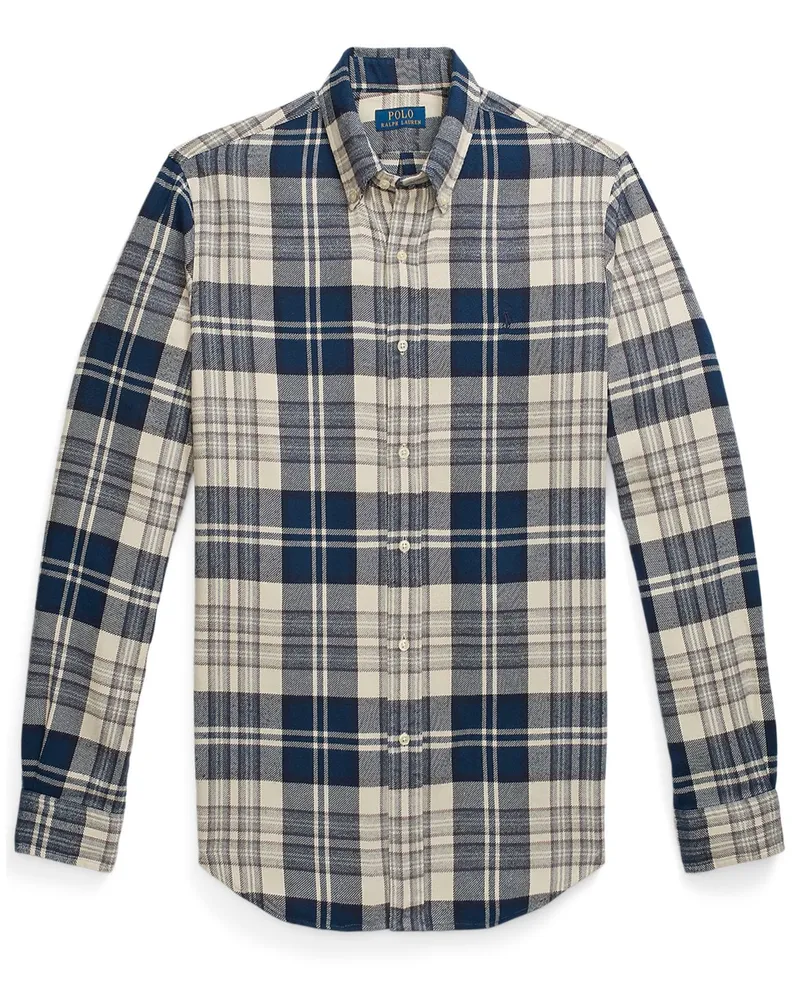 Ralph Lauren Flanellhemd mit Check-Muster und Logo-Stickerei, Custom Fit in Marine