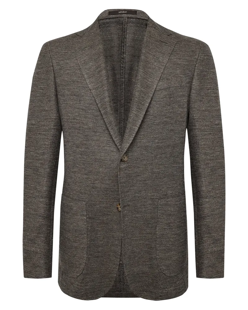 windsor. Ungefüttertes Sakko aus Leinen und Baumwolle mit Struktur, Shaped Fit in Braun