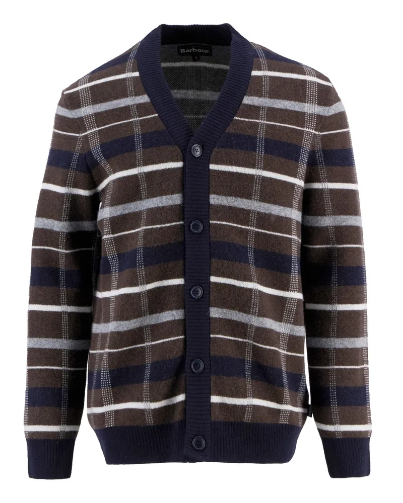 Barbour Cardigan Kane mit Tartan-Muster aus Wolle in Braun