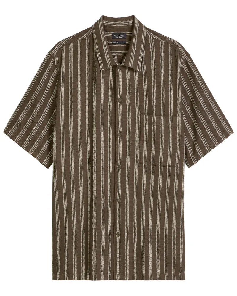 Marc O'Polo Strick-Kurzarmhemd mit Streifen und Brusttasche, Regular Fit in Braun