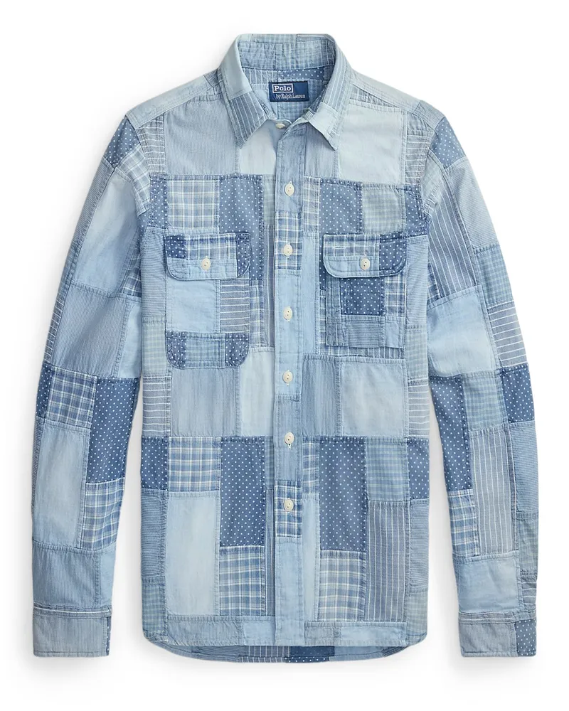 Ralph Lauren Leichtes Denim Indigo-Hemd im Patchwork-Look, Classic Fit in Blau
