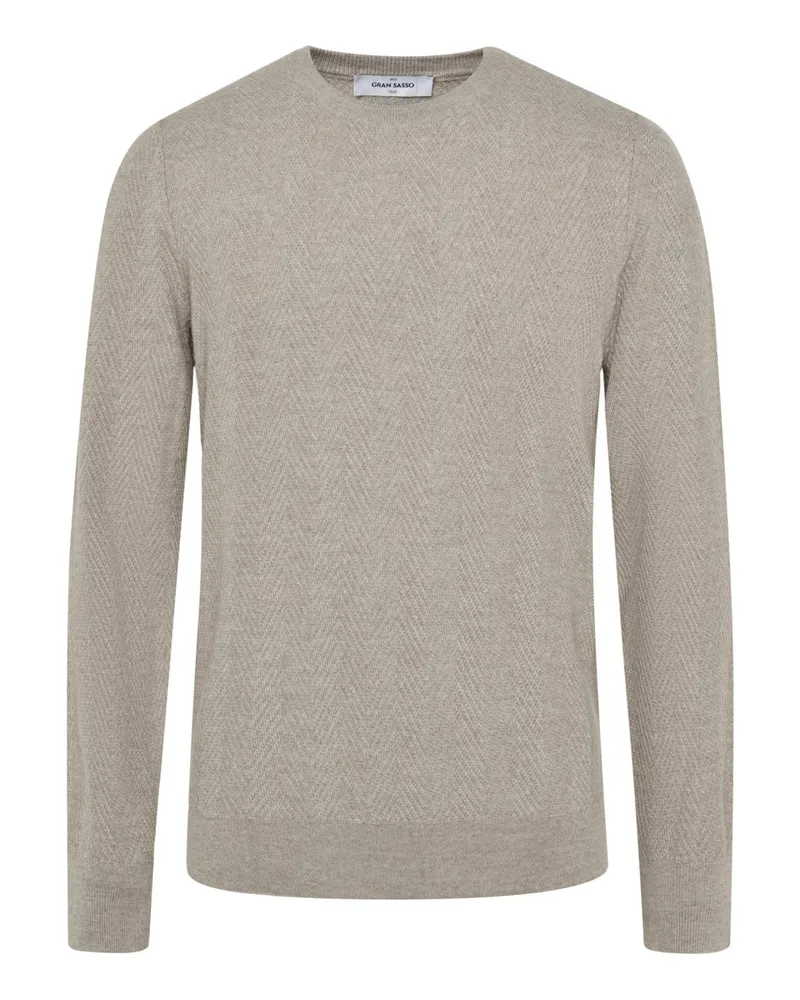 Gran Sasso Leichter Pullover aus Wolle mit Fischgrät-Muster in Beige