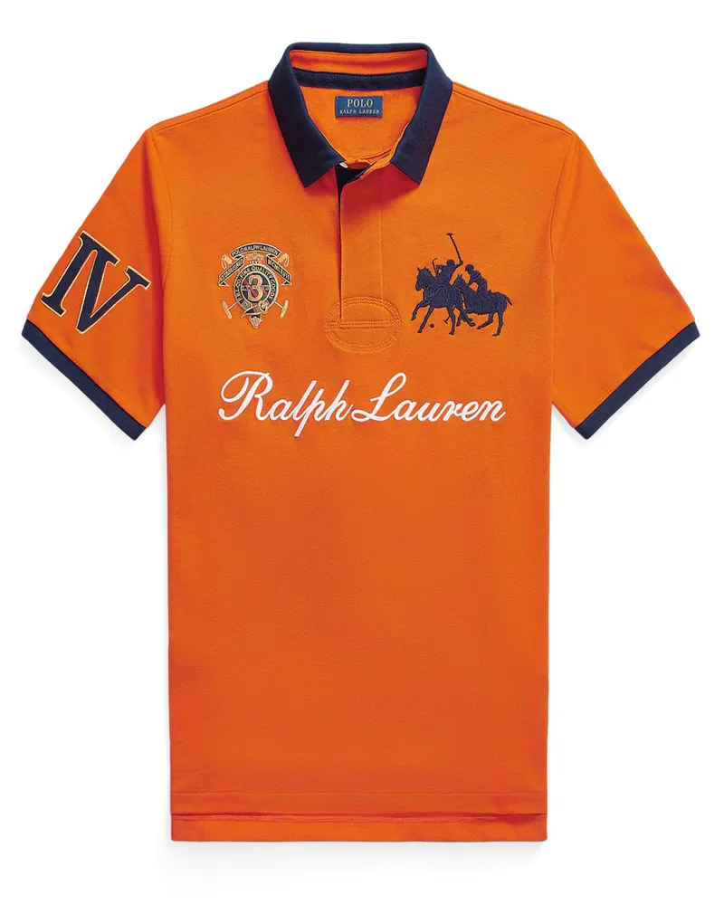 Ralph Lauren Premium Piqué-Poloshirt mit Spielmacher-Wappen, Classic Fit in Orange