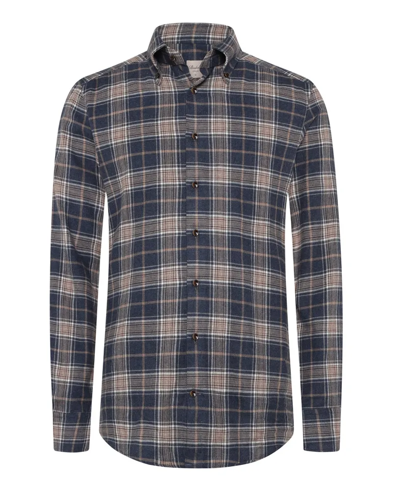 Stenströms Softes Flanellhemd mit Karomuster aus Twofold Super Cotton, Slimline in Braun