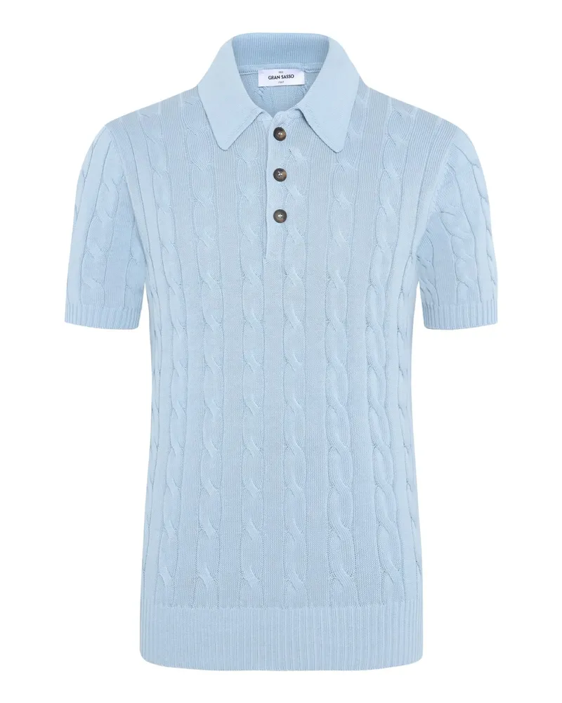 Gran Sasso Softes Strick-Poloshirt mit Zopfstrickmuster in Hellblau