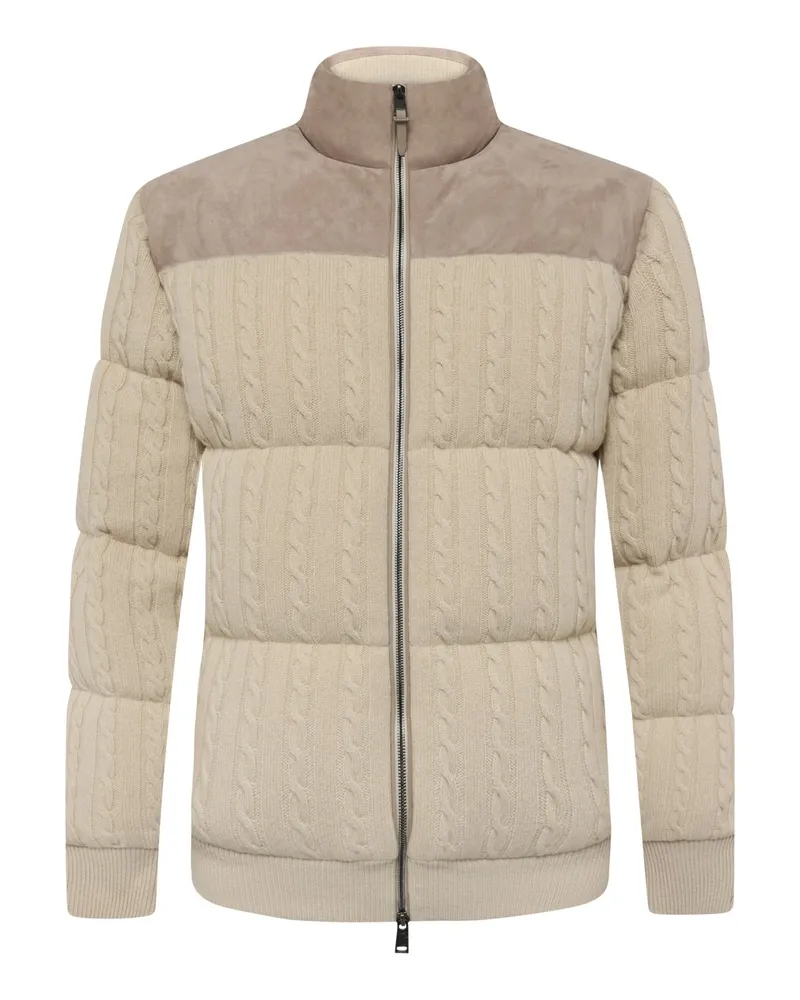 HUGO BOSS Hybride Strick-Daunenjacke mit Kaschmiranteil in Beige