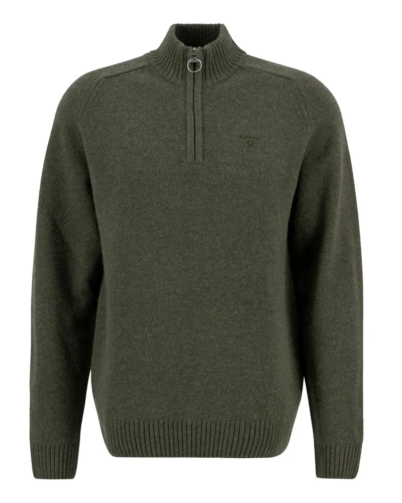 Barbour Strick-Troyer aus Wolle mit Label-Schriftzug in Oliv