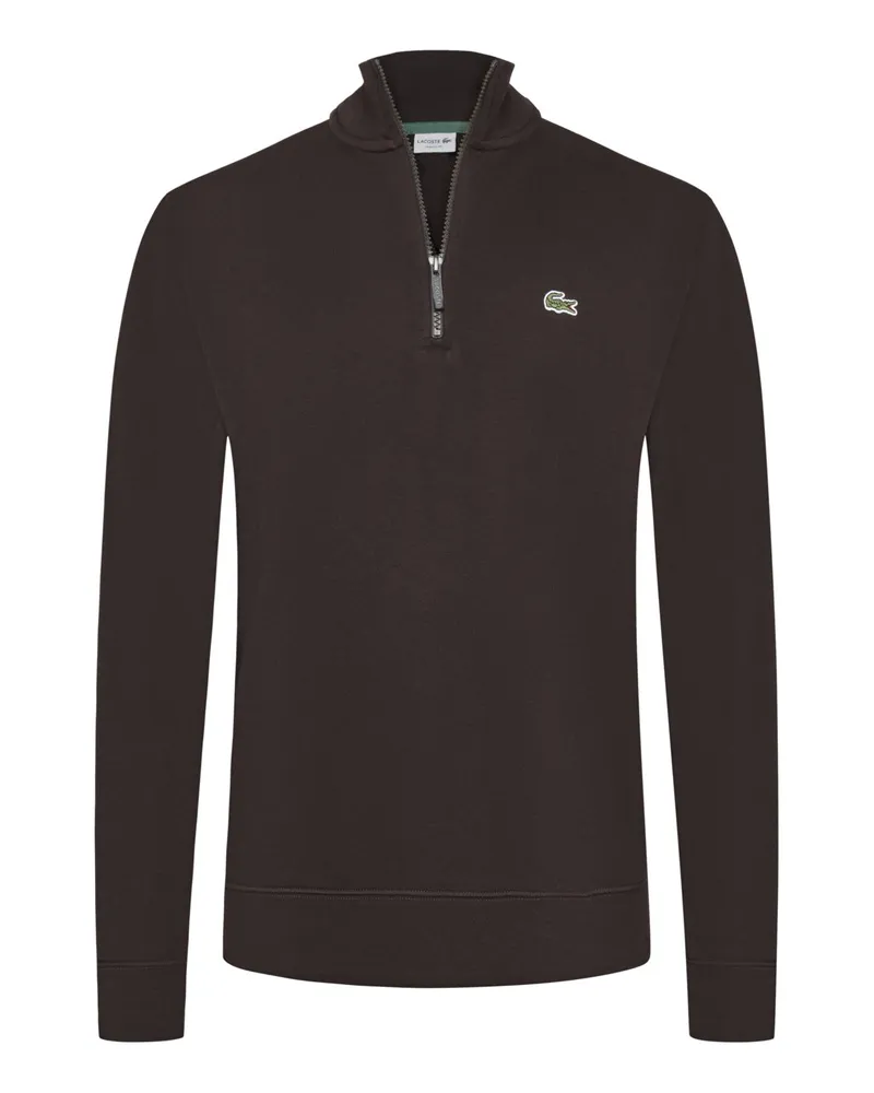 Lacoste Sweat-Troyer mit kleinem Krokodil-Aufnäher, Classic Fit in Dunkelbraun
