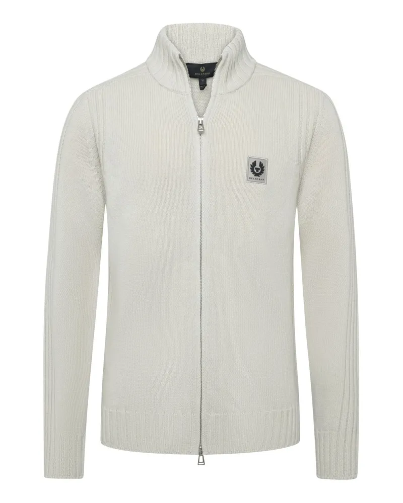Belstaff Weicher Strick-Cardigan mit Phoenix-Aufnäher und Zip in Beige