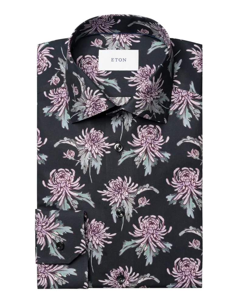 Eton Hemd aus Bio-Baumwolle mit floralem Print, Contemporary Fit in Marine