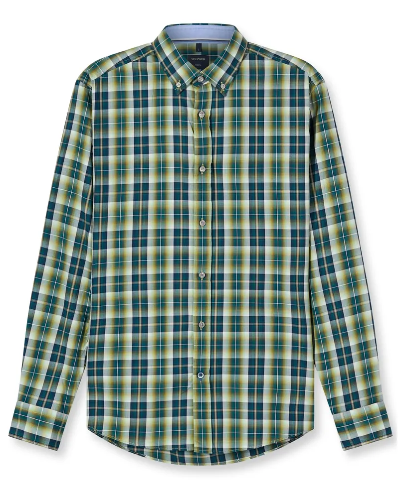 Olymp Casual, Regular Fit, Baumwollhemd mit Tartanmuster in Grün