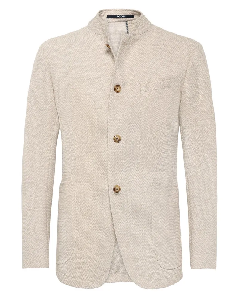 JOOP! Einreihiges  Sakko mit Stehkragen und Fischgrätwebstruktur in Beige
