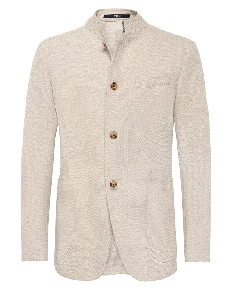 JOOP! Einreihiges  Sakko mit Stehkragen und Fischgrätwebstruktur in Beige