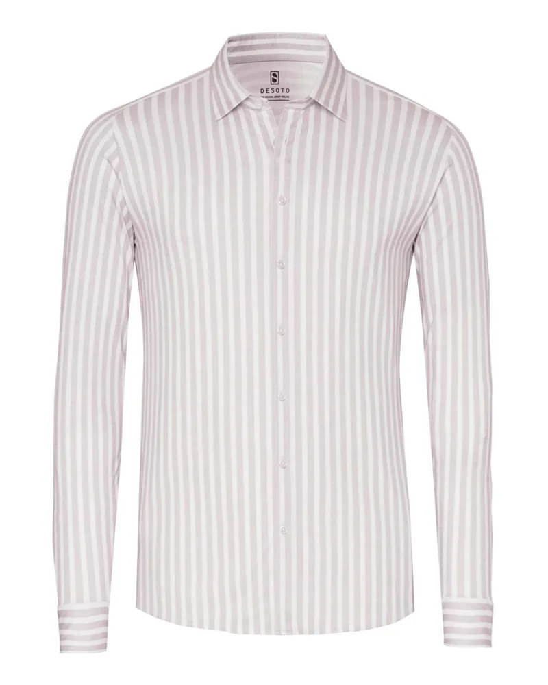 DESOTO Softes Jerseyhemd mit Streifenmuster und Kentkragen in Beige