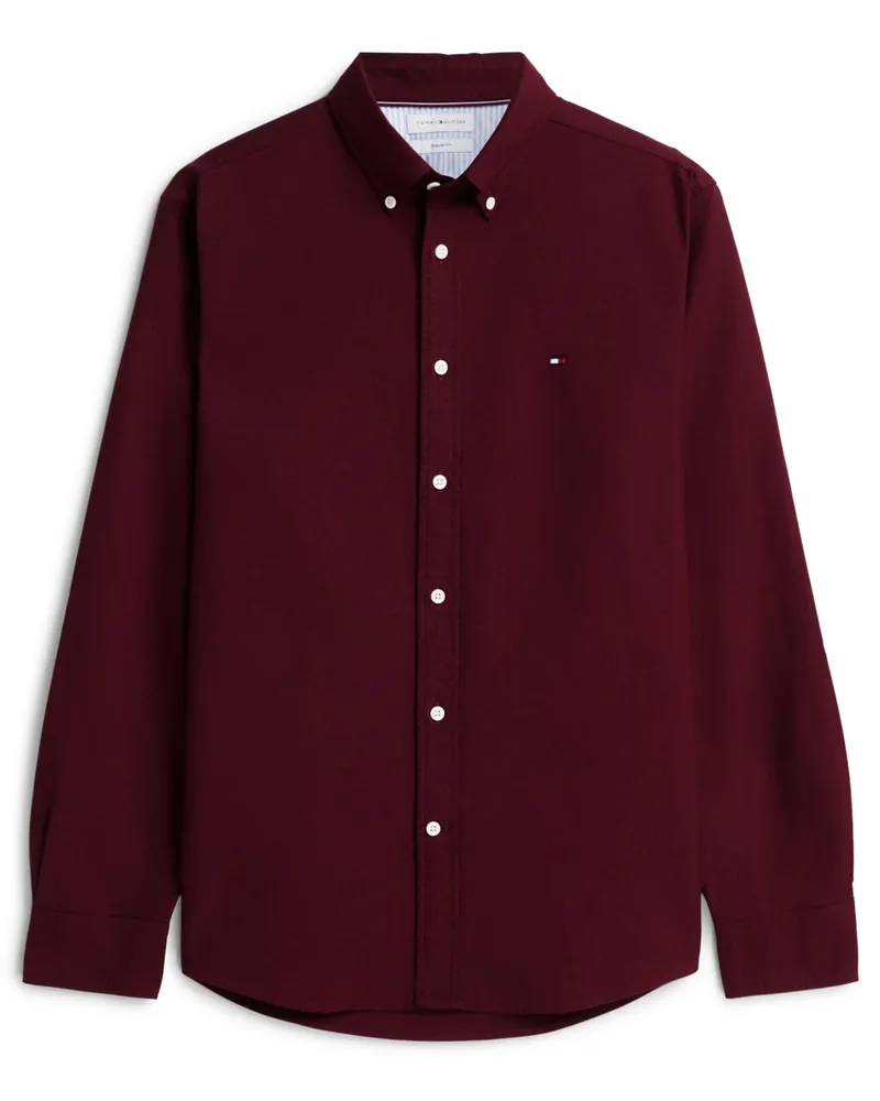 Tommy Hilfiger Oxfordhemd aus Baumwolle mit Logo-Stickerei, Regular Fit in Bordeaux