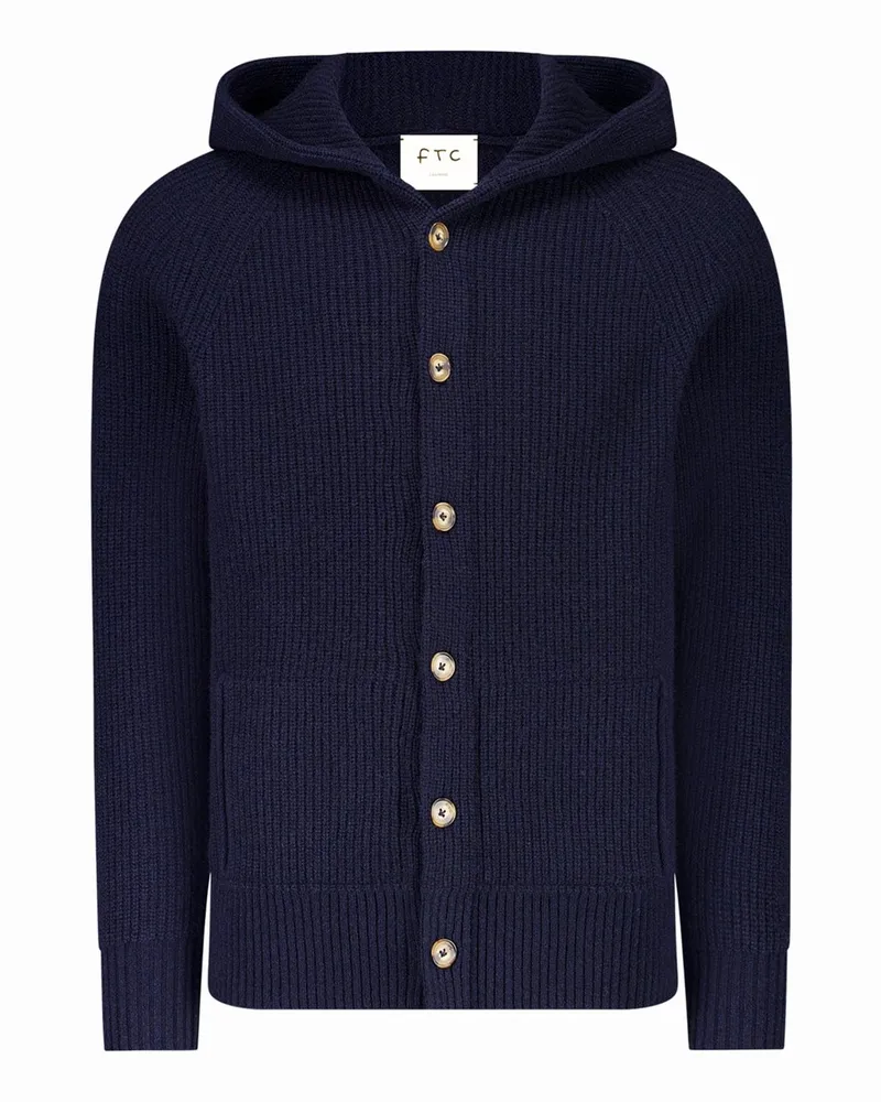 FTC Cashmere Strickjacke aus Kaschmir mit Rippstruktur und Kapuze in Marine