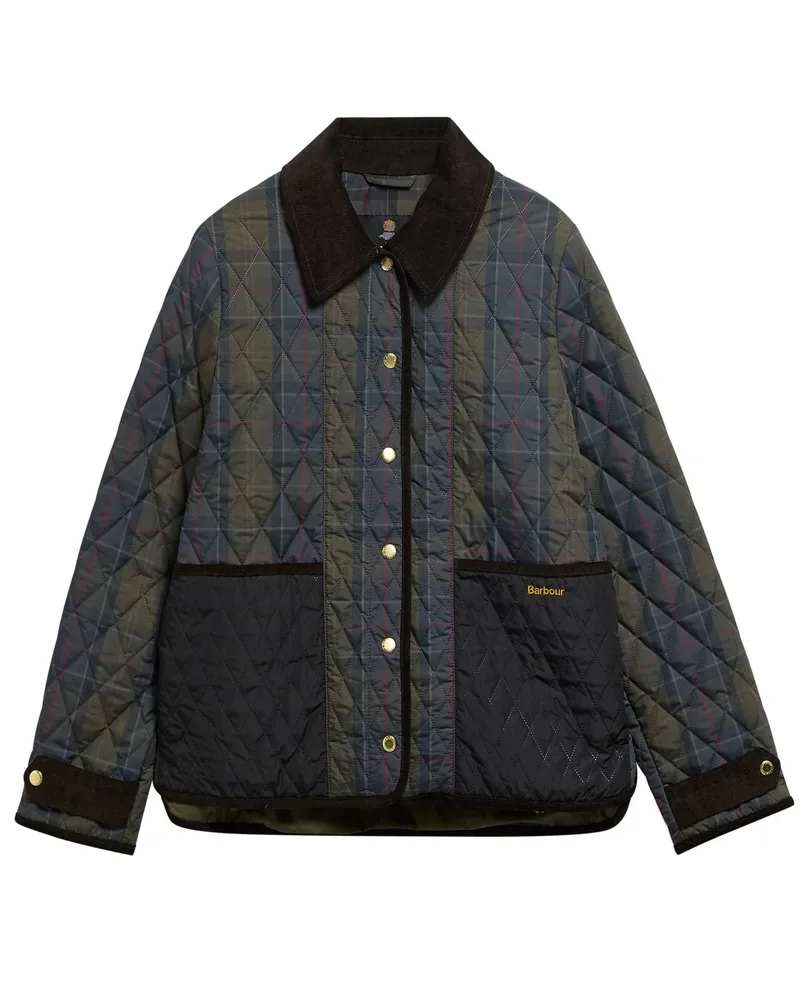 Barbour Damen-Steppjacke Ainsdale mit Tartan-Muster und Cordkragen in Grün
