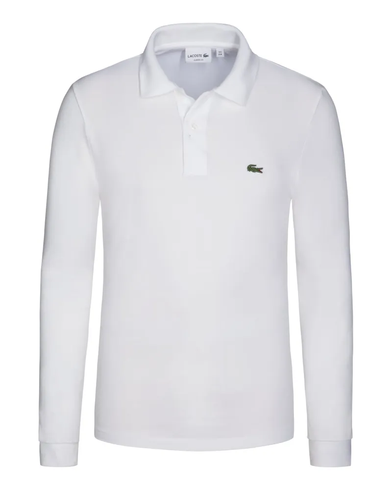 Lacoste Langarm-Poloshirt mit Krokodil-Aufnäher, Classic Fit in Weiß
