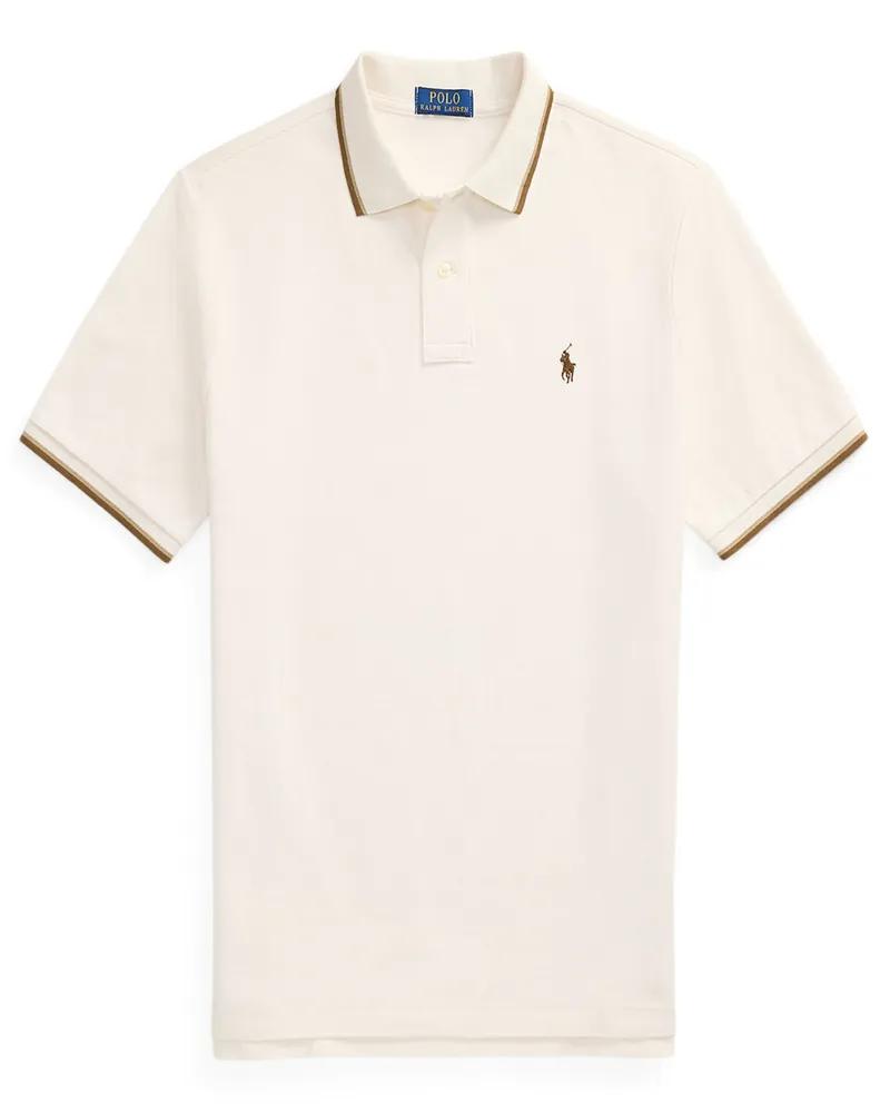 Ralph Lauren Piqué-Poloshirt mit Kontraststreifen und kleiner Pony-Stickerei, Custom Slim Fit in Offwhite
