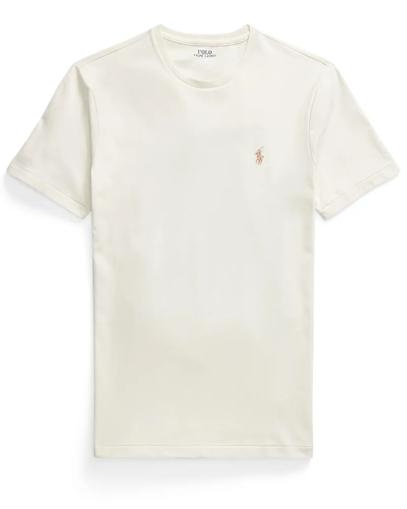 Ralph Lauren T-Shirt aus Baumwolle mit Logo-Stickerei, Custom Slim Fit in Offwhite