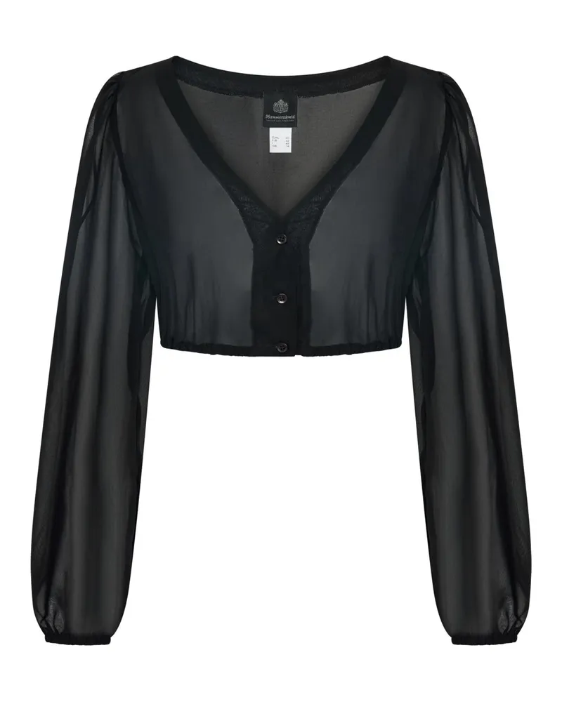 Hammerschmid Knöpfbare Chiffon-Dirndlbluse Hanny mit langem Arm in Schwarz