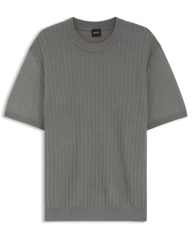 HUGO BOSS Strick-T-Shirt aus einem Leinen-Mix mit strukturiertem Streifen in Grau