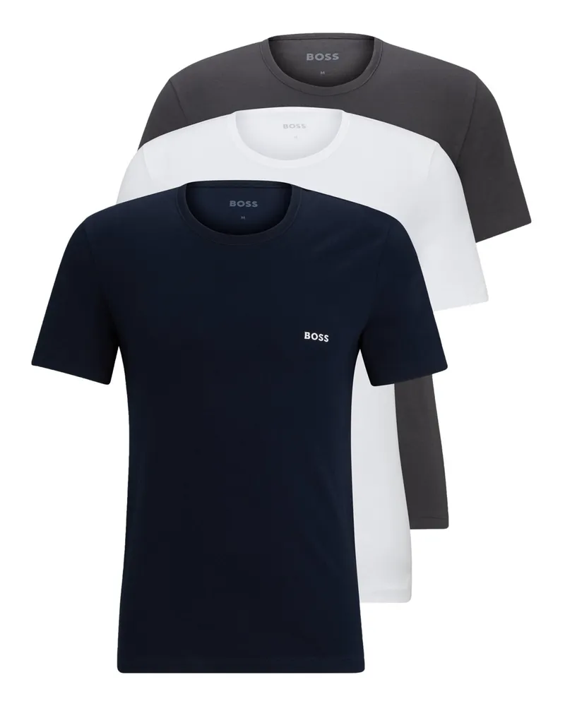 HUGO BOSS 3er Pack T-Shirts aus Baumwolle mit Label-Schriftzug, Regular Fit in Multicolor