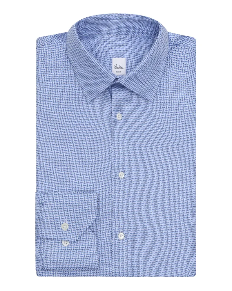 Stenströms Hemd aus Twofold Super Cotton mit Muster, Slimline in Mittelblau