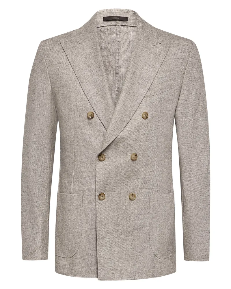 windsor. Zweireihiges Sakko aus einem Wollmix mit Spitzfasson, Shaped Fit in Beige