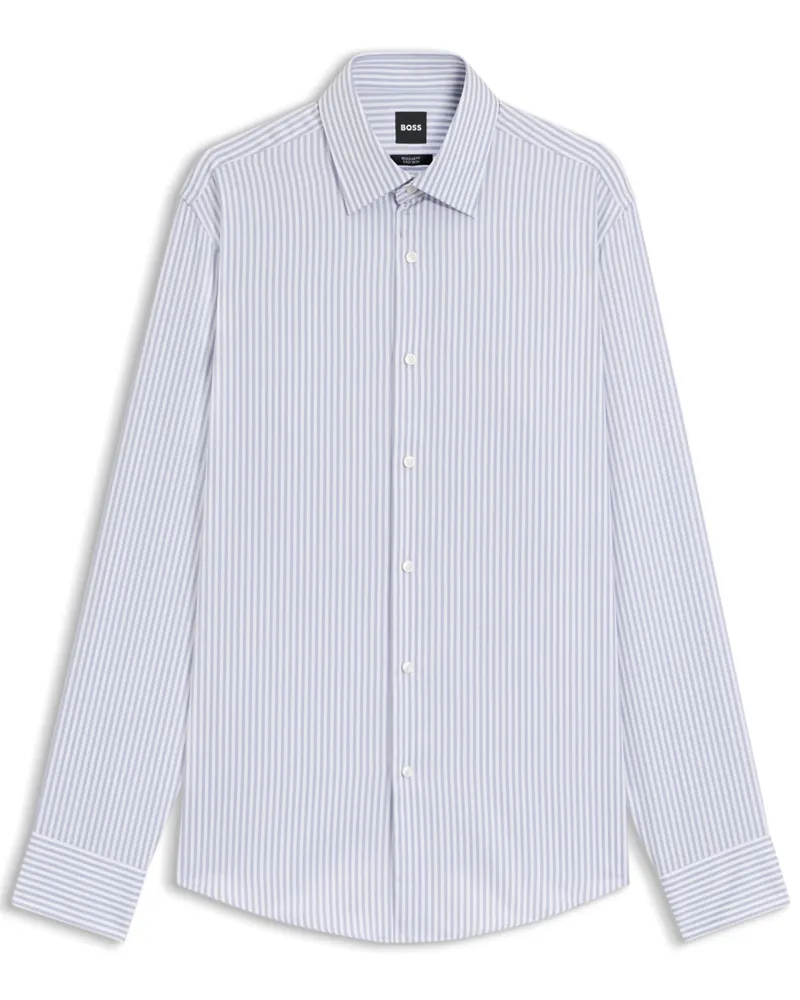 HUGO BOSS Bügelleichtes Baumwollhemd mit Streifen, Regular Fit in Hellblau