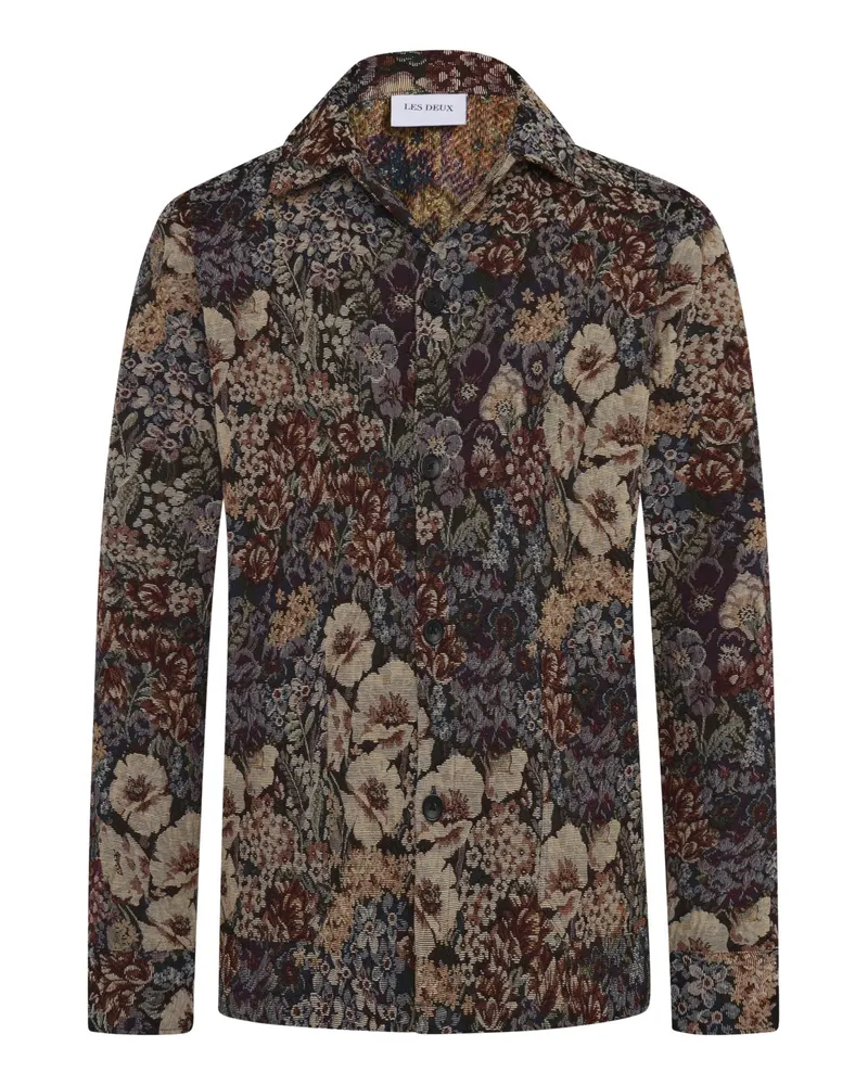 LES DEUX Gemustertes Overshirt mit Umlegekragen in Blau