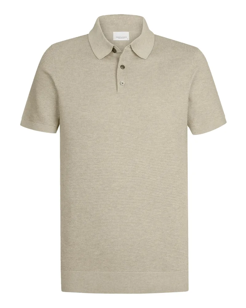 Profuomo Unifarbenes Strick-Poloshirt in Reiskornstruktur in Beige