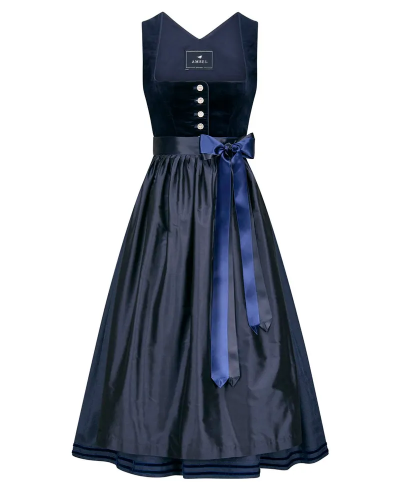 Amsel Langes und ärmelloses Samtdirndl Olivia in Blau